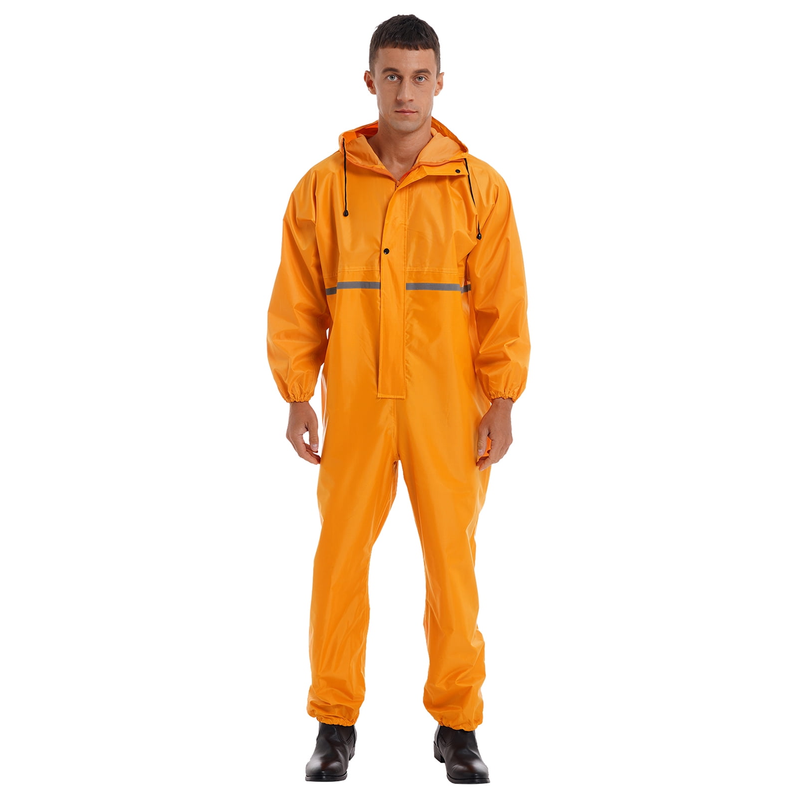 Miaeowve Mens Motorcycle Rain Suit One Piece Hooded Jumpsuit Reflective Strip Waterproof Rainsuit Yellow 190/4XL