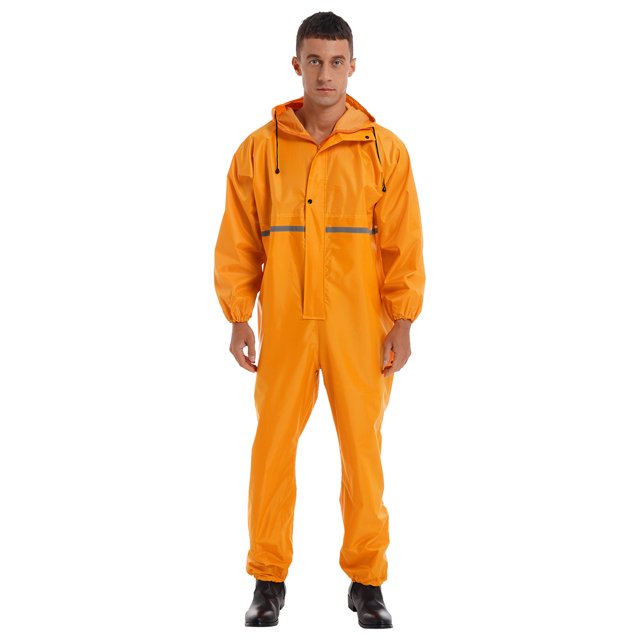 Miaeowve Mens Motorcycle Rain Suit One Piece Hooded Jumpsuit Reflective Strip Waterproof Rainsuit Yellow 165/M