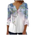 thumbnail image 2 of Babysbule Hauts pour Femmes Manches Longues Liquidation Mode Été Col en V Manches 3/4 Imprimé T-shirt Décontracté Blouse, 2 of 5
