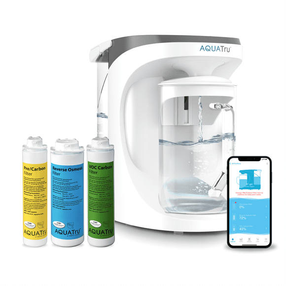 AquaTru Carafe Intelligente / Purificateur d'Eau de Comptoir pour PFAS et Autres Contaminants avec Technologie Exclusive d'Osmose Inverse Ultra à 4 Étapes (Aucune Plomberie Ni Installation Requise) / Sans BPA