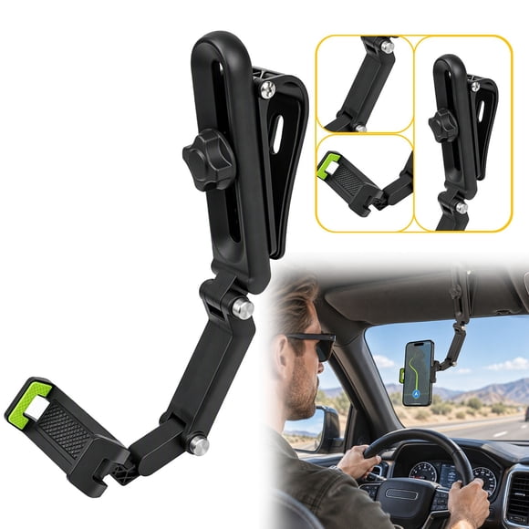 6.29 Inch Adjustable Car Sun Visor Phone Mount, 360 Degree Rotation Clip On Holder, Universal Mobile GPS Bracket for Rearview Mirror, Dashboard and Video Recording