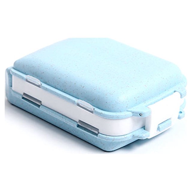 Baohd Pill Box Sealed Container Collapsible Tablet Organizer Storage Divider Camping Indoor Outdoor Health Care Dispenser straw blue 1Set