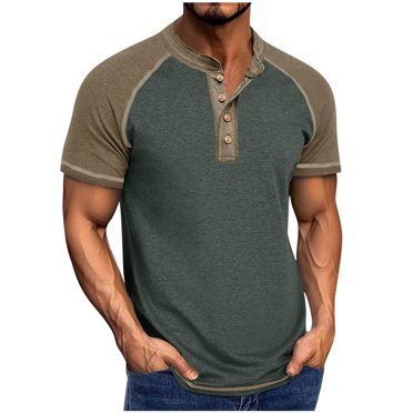 Kaemgyyd T-Shirts Henley pour Hommes Légers à Manches Courtes Décontractés Basiques Confort Mode à Blocs de Couleur Bouton T-Shirt Moulant
