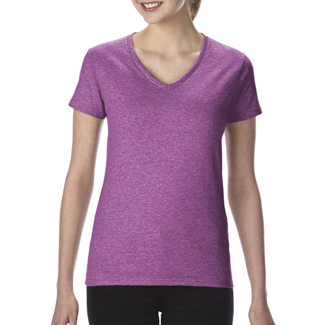 T-Shirt à Col en V pour Femmes en Coton Épais, L, Orchidée Radiant Chiné