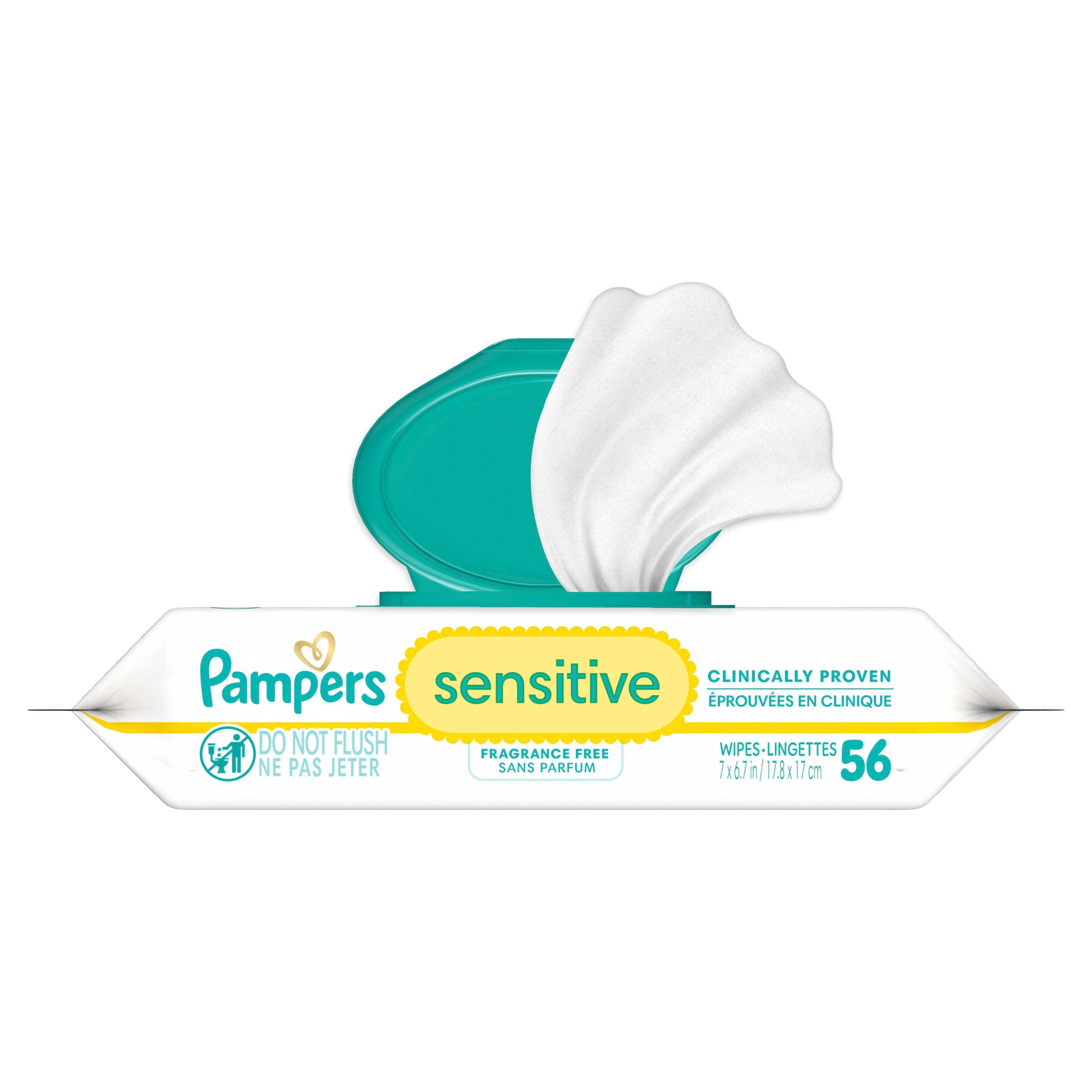 Baby Wipes Pampers Sensitive, Clinically Proven, Fragrance Free, Water Based, Hypoallergenic Baby Wipes, 56 Baby Wipes Total (1X Flip-Top Packs)