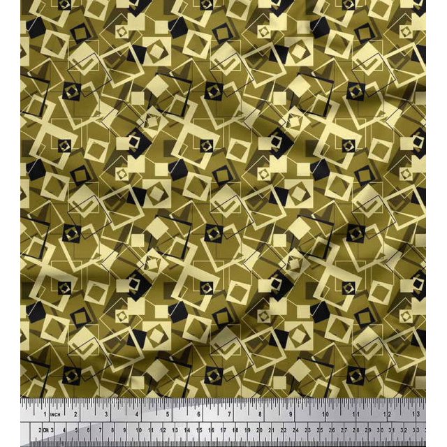 Soimoi Rayon Fabric Square Geometric Print Fabric by Yard 42 Inch Wide