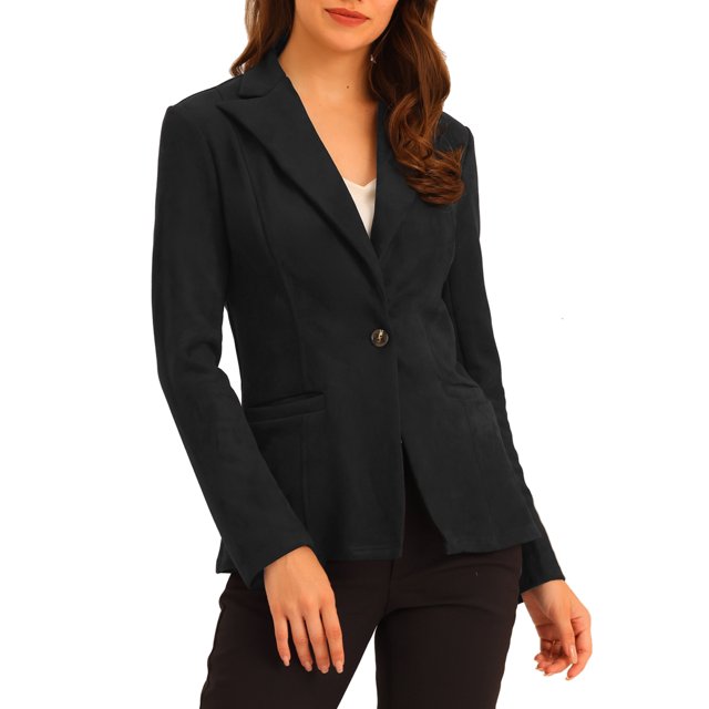 INSPIRE CHIC Blazer en Faux Suède pour Femme, Col à Revers, Manches Longues, Veste de Bureau, TP, Noir