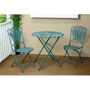 Alpine Corp BVK608A Peacock Feather Bistro Set - Table &amp; Two Chairs