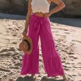 thumbnail image 2 of Mrat Slim Fit Casual Pants Full Length Pants Ladies Fashion Casual High Waist Elastic Waist Drawstring Straps Solid Color Ruffle Wide Leg Long Pants High Waisted Flare Pant, 2 of 5