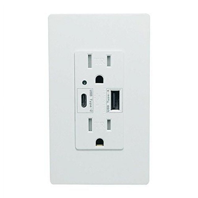 Votatec 20 Amp Tamper Resistant Outlet with Duplex USB A+C Charger, White