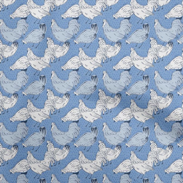 oneOone Velvet Medium Blue Fabric Birds Rooster Sewing Craft Projects Fabric Prints By Yard 58 Inch Wide