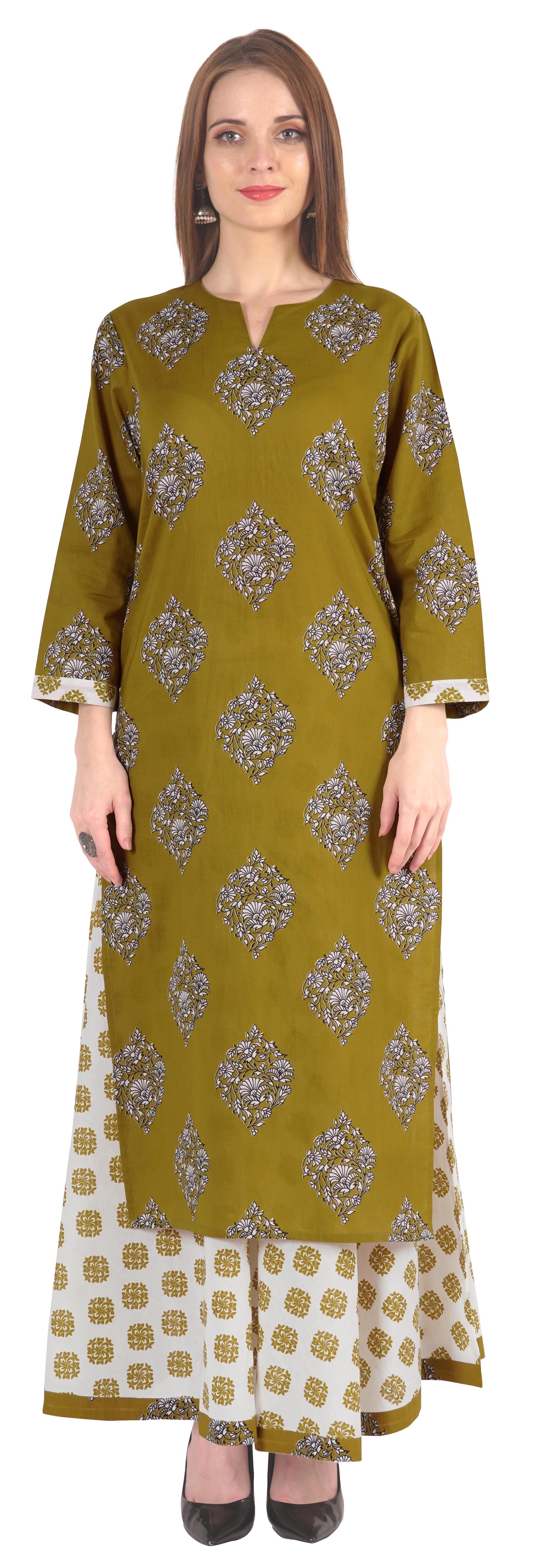 Phagun Ensemble Kurti et Jupe Ethnique Indien en Coton pour Femmes Tenue de Fête Robe Imprimée Tenue Traditionnelle