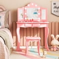 thumbnail image 4 of Costway Kid Vanity Table Stool Set Tri-Folding Mirror Adjustable 3-Color LED Lights Pink, 4 of 10