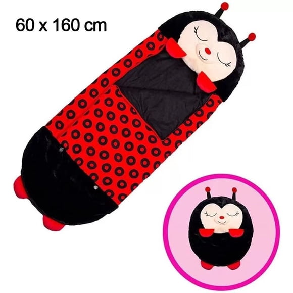 PIMPIMSKY Mignons Couches Heureux 2 en 1 Sac de Couchage et Oreiller pour Enfants Housse de Couette 160 x 60 cm Convenant à Toutes les Saisons Noir