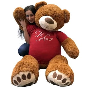Big Plush 5 Foot Giant Teddy Bear 60 Inches Soft Cinnamon Brown Color Wears TE AMO T-shirt