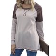 thumbnail image 4 of Women Side Split Hem Crew Neck Long Sleeve Color Block Pullover Top, 4 of 7