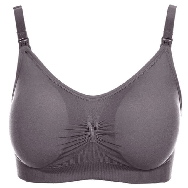 Pregnant Women's Plain Color Bra Maternity Nursing Bras Vest Tops in a solid grey tone. Features a crossover design for easy baby feeding, thin padding for comfort, and adjustable straps. Available in sizes S to XXL, accommodating under bust measurements from 58-112 cm (22.83-44.09 inches) and cup sizes A to E.
