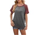 thumbnail image 4 of FAIWAD Summer T Shirts for Womens Short Sleeve Round Neck Color Block Trendy Basic Pullover Tops, 4 of 6