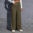thumbnail image 2 of WEIYLL Women's Pants Work Straight Wide Leg Button Down High Elastic Waisted Pockets Green Pant size L, 2 of 4