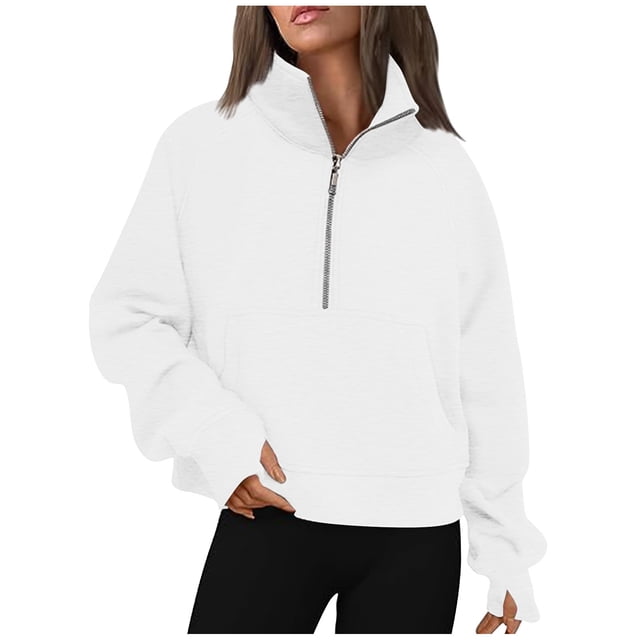 Womens Half Zip Hoodies Plus Size Fleece Sweatshirt Thumb Hole Cropped Pullover Fall Winter Tops