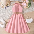 thumbnail image 2 of 2025 Robe pour Enfants Couleur Unie Robes pour Ados Col Suspendu Taille Collection S Taille 6 Robes Robe Robe de Princesse Robes Assorties pour Sœurs, 2 of 3