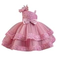 thumbnail image 1 of Ashirexll Robe Sans Manches à Paillettes pour Filles Jupe Tutu en Maille Col Rond Ligne A Robe de Soirée Formelle pour Fête Spectacle Âge 1-6 Ans Rouge Melon D\'eau 1 An, 1 of 3