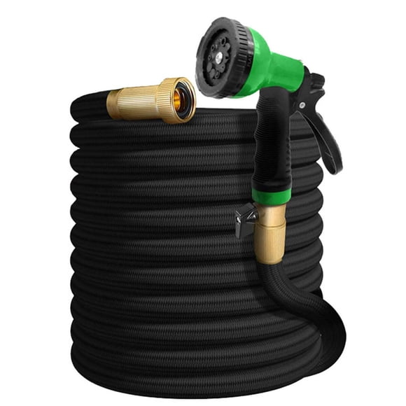 Boyau d'Arrosage de 50 Pi avec Buse à 10 Fonctions, Extensible, Léger et Sans Pliure, Raccords en Laiton Massif de 3/4 Po, Conception Sans Éclatement pour Arroser, Laver la Voiture, Noir