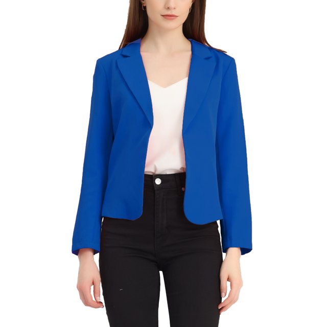 INSPIRE CHIC Women's Blazer Open Front Wear-to-Work Summer Crop Suit Jacket XL Royal Blue-Solid
