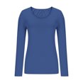 thumbnail image 4 of Chandails à Manches Longues pour Femmes Hauts Ajustés Col Rond T-Shirts Ajustés Hauts de Sortie T-Shirts Basiques Bleu, 4 of 6