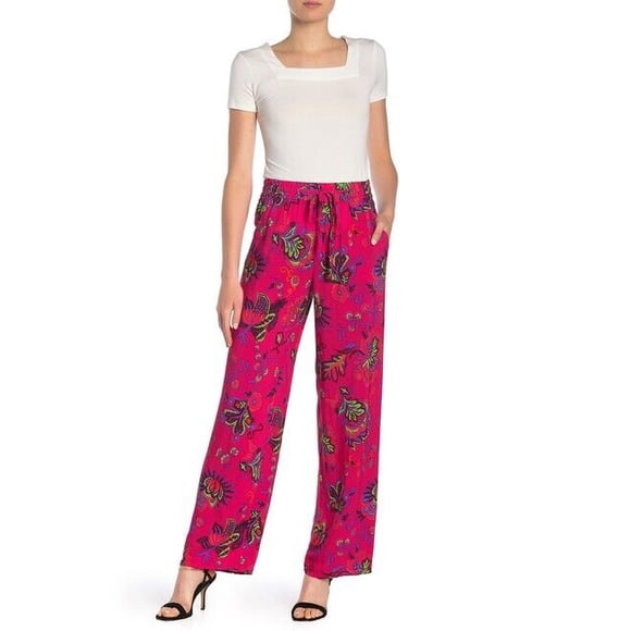 Catherine Malandrino Festive Printed Soft Pants Floral Pink Straight Size L