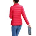 thumbnail image 3 of LUXUR Women Down Jackets Stand Up Collar Puffer Jacket Full Zip Coat Packable Outwear Solid Color Red 2XL, 3 of 3