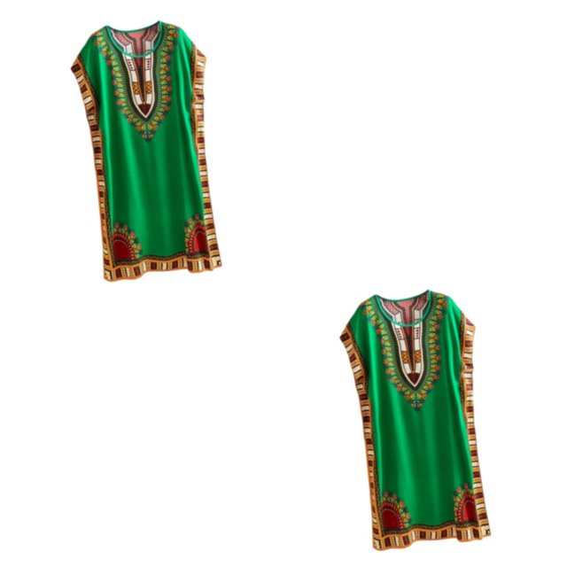 maskred Femmes de la Mode Plage Vacances Robe Boho Ethnique Élégante Robe en Vrac Vert 2Set