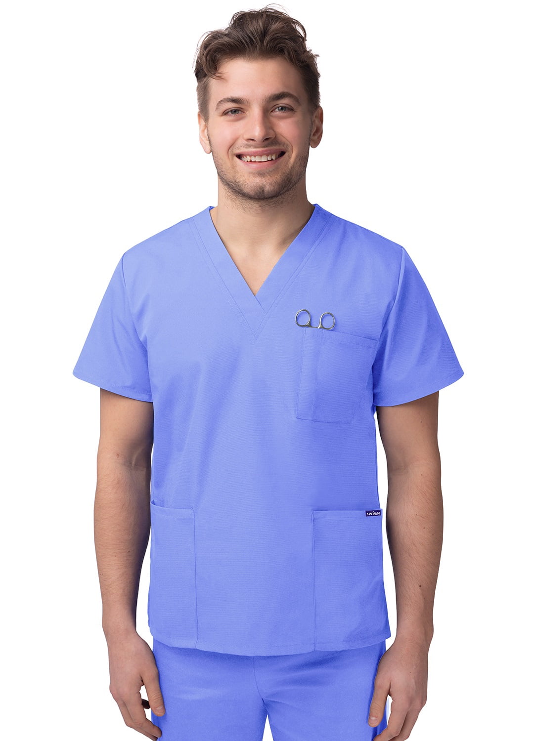 Sivvan Haut d'Uniforme Unisexe à Col en V à 3 Poches (Offert en 15 Couleurs)