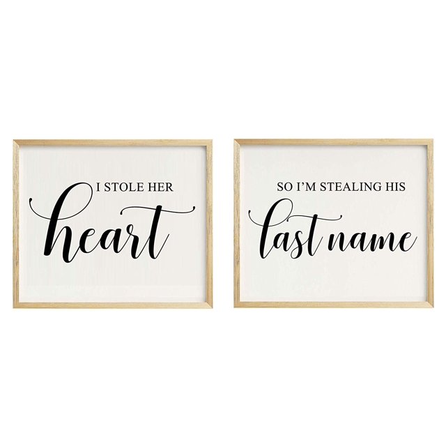 I Stole Her Heart, So I'm Stealing His Lastname Wedding Party Sign Signage Party Print - Frame Not Included