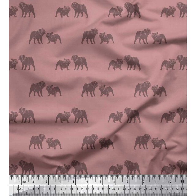 Soimoi Modal Satin Fabric Bull Dog Print Sewing Fabric Yard 42 Inch Wide
