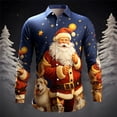 thumbnail image 2 of Kcodviy Mens Christmas Santa Digital Mesh Sleeve 3D Printed Button Lapel Button Down Long Sleeve Shirt Top Print Sleeve Turn Button Mens Button Down Pajama Shirt, 2 of 4