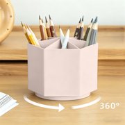Lisbinx 360 Degree Rotating Pen Holder Desk Organizer, 6 Compartments, Large Capacity Stationery Storage Cup for Office School Home, Plastic, White/Blue/Pink/Coffee/Khaki