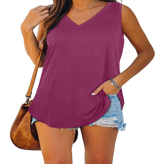 Women Vest V Neck Sleeveless Solid Color Casual Party Summer Tops