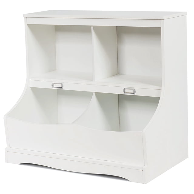 Costway Bibliothèque Multifonctionnelle pour Enfants, Bac de Rangement pour Jouets, Armoire au Sol pour Enfants en Blanc, Conçue pour les Besoins de Mobilier des Enfants. Comprend Deux Casiers et Deux Bacs pour Organiser des Livres et des Jouets, avec une surface Supérieure Spacieuse et des Fentes pour Cartes de Nom pour la Personnalisation. Fabriquée en Panneau MDF durable pour une Utilisation durable.