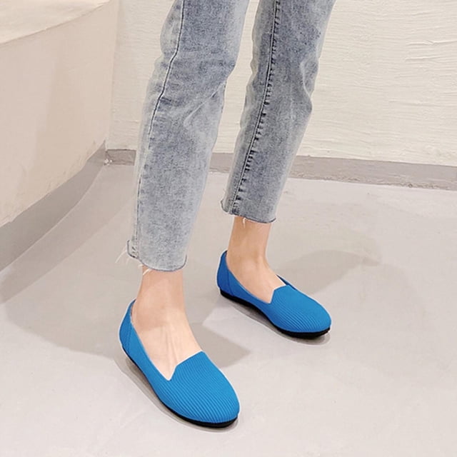 LSLJS Women's Flying Knitting Solid Color Light Mouth Comfortable Slip-On Flat Shoes, Flats Shoes