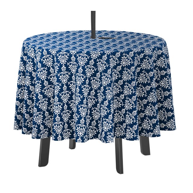 Vargottam Indoor/OutdoorRoundTablecloth 58 InchTablecloth With Umbrella Hole & Zip, Waterproof TableCloth, TableCovers For Backyard Table -Royal Blue