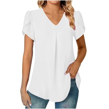 Timegard Womens Tops Petal Short Sleeve V Neck Ruched Tunic Tops Lightweight Dressy Casual Summer