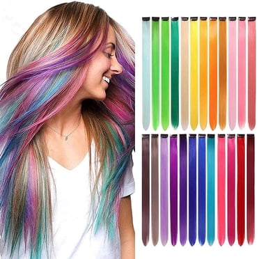 35 Pcs Rallonges de Cheveux Colorées à Clip 20 Pieds' Rallonges de Cheveux Lisses Colorées à Clip pour Femmes et Enfants Mèches de Fête Multicolores Stries Postiches Synthétiques Magnifiques Couleurs Arc-en-Ciel