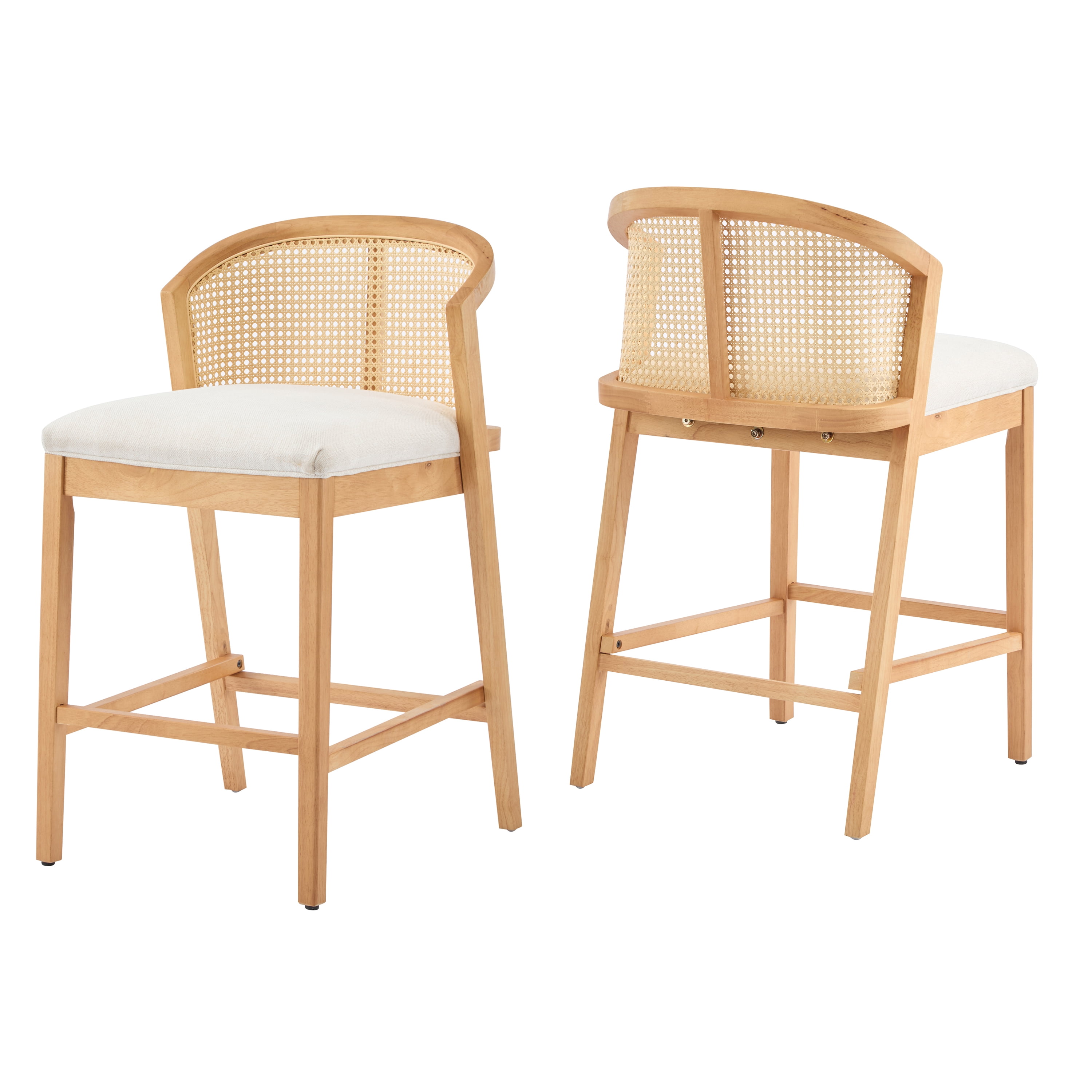 Ensemble de 2 tabourets de bar en bois Tatti de Noble House, revêtement beige, naturel et beige
