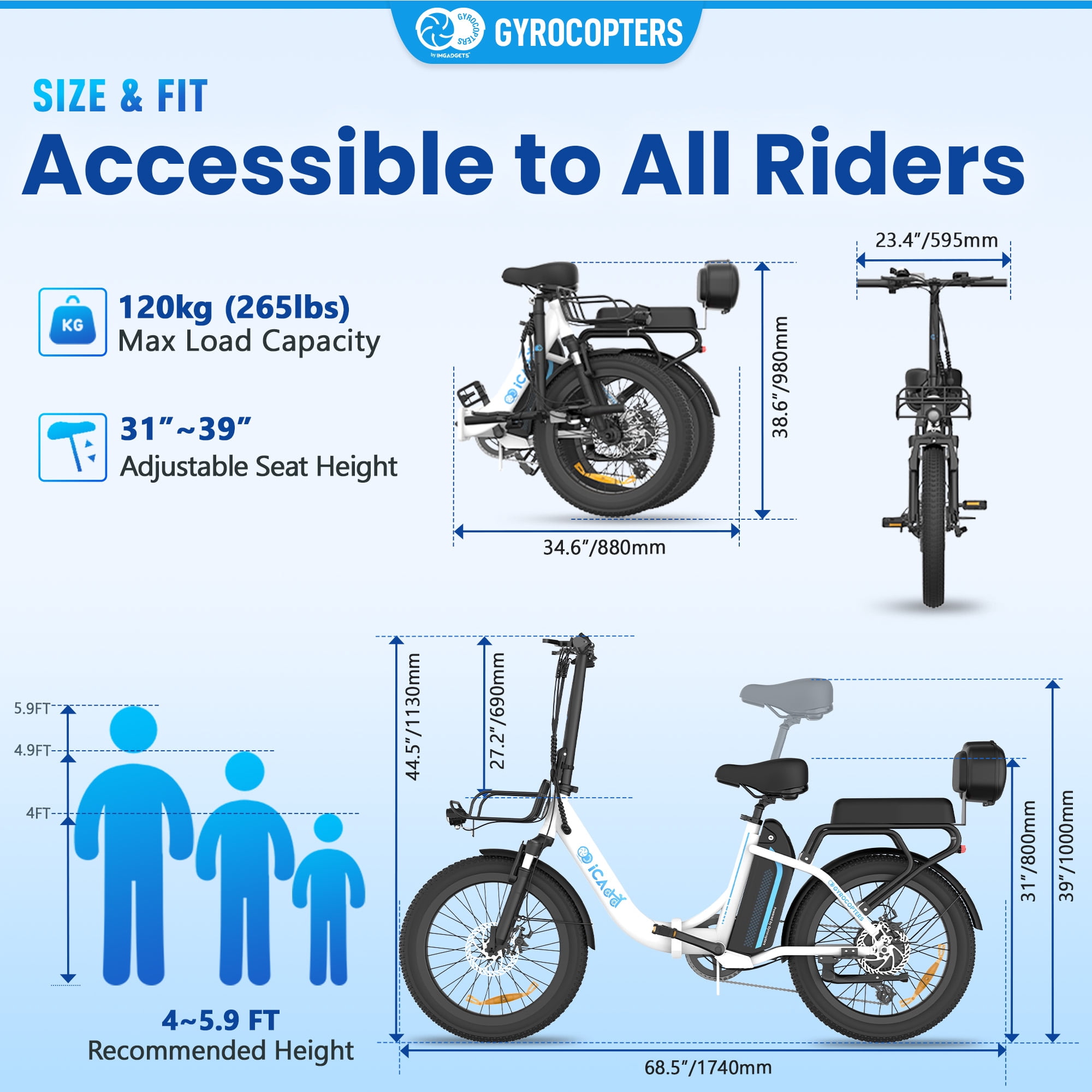 Gyrocopters iCaddy Foldable Electric Bike | UL 2849 | 15.6AH