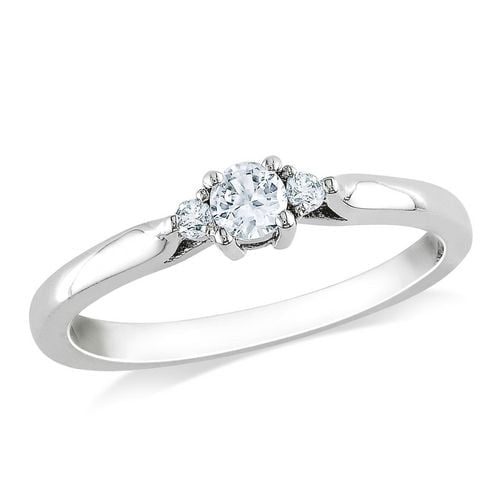 Bague de Prommesse Miabella avec 0.25 Carat de Saphir Blanc Synthétique et Accents de Diamant en Argent Sterling