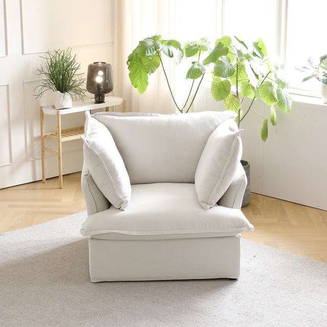 Sodrens Modular Sectional Sofa,Modern Linen Fabric Couch Free Combination Sofa,1-Seat Single Sofa for Living Room,White