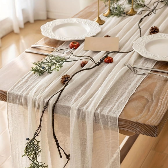 TopLLC Tablecloths Table Flag With Rough Edges Tassels Wrinkled Fabric New Cheese Cloth Wedding Western Tablecloth High-end Feeling desk cover