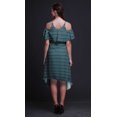 thumbnail image 3 of Bimba Robe Midi à Épaules Dénudées pour Femmes, Tunique Évasée à Manches Volantées, Imprimé Feuilles Bleues - X-Small, 3 of 6