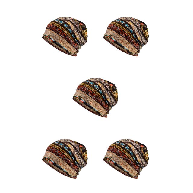 Transemion Bonnet Décontracté Musulman Hijab Imprimé Floral Turban Coloré Protection des Oreilles Ajustable Bonnet de Nuit pour Femmes Café Floral 5Set